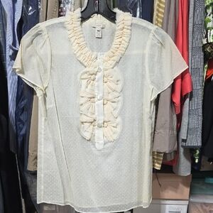 J. Crew Short Sleeve Cream Ruffled Blouse Dot Sheer Ivory RARE